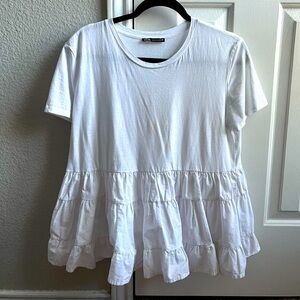 Zara white blouse with ruffle bottom